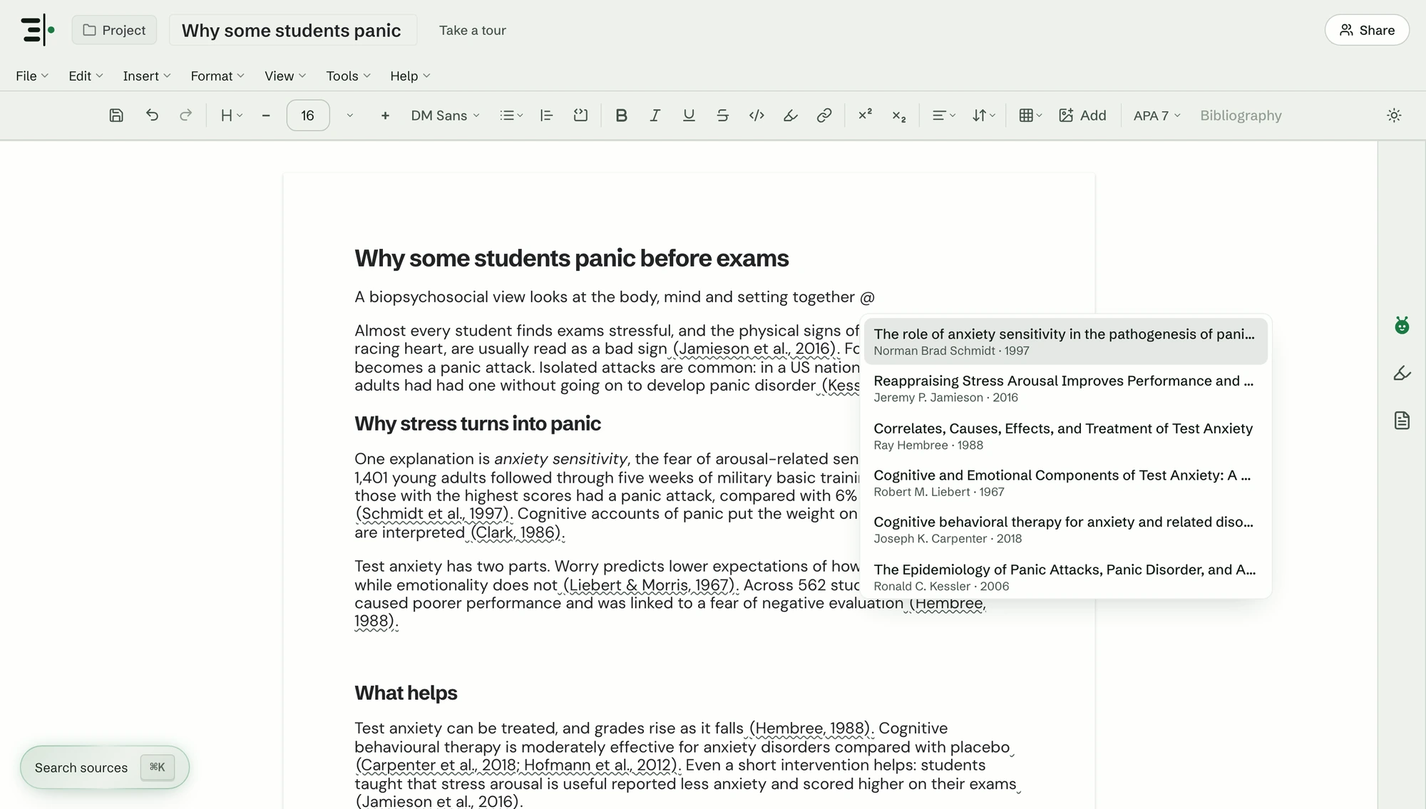 Adding an inline citation with @ in the Scriva editor