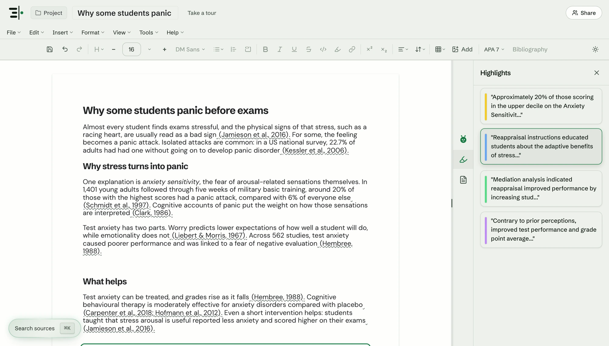 The Scriva writing editor with sources, notes and highlights beside the draft